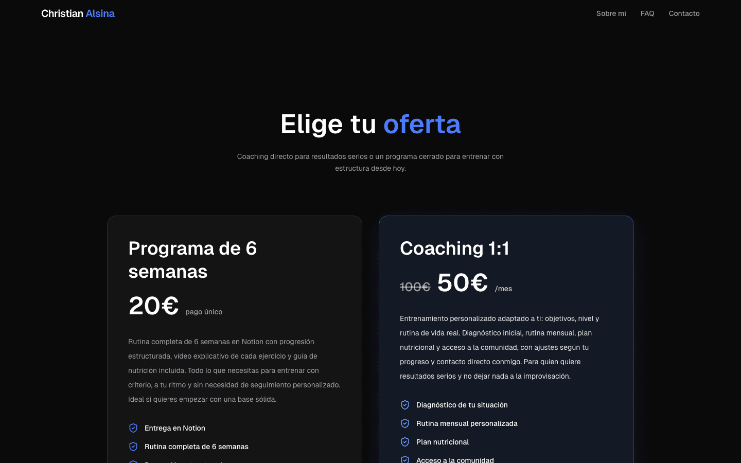Chris Training — planes de coaching y programa de seis semanas