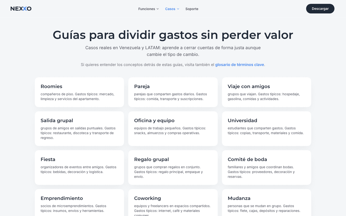 Nexxo — guías para dividir gastos según cada caso de uso