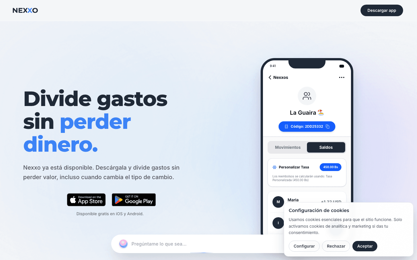 Nexxo — página principal del sitio de marketing